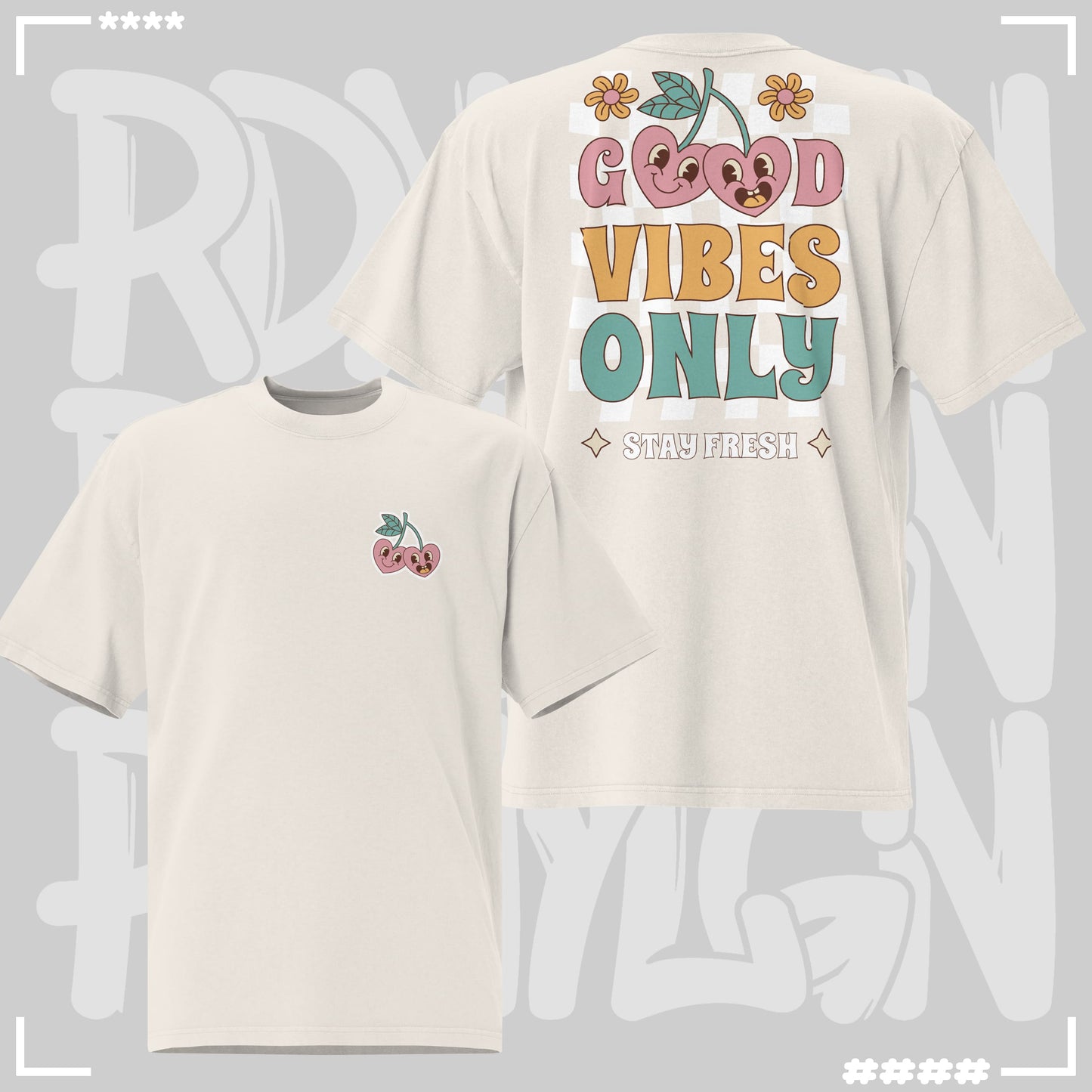 Oversized T-Shirt - Good Vibes Faded Bone Oversized T-Shirt