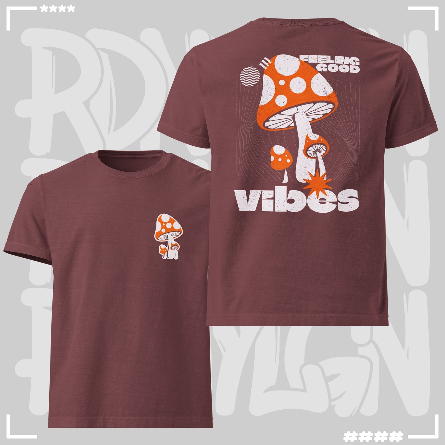 Oversized T-Shirt - Mushrooms Washed Maroon Oversized T-Shirt