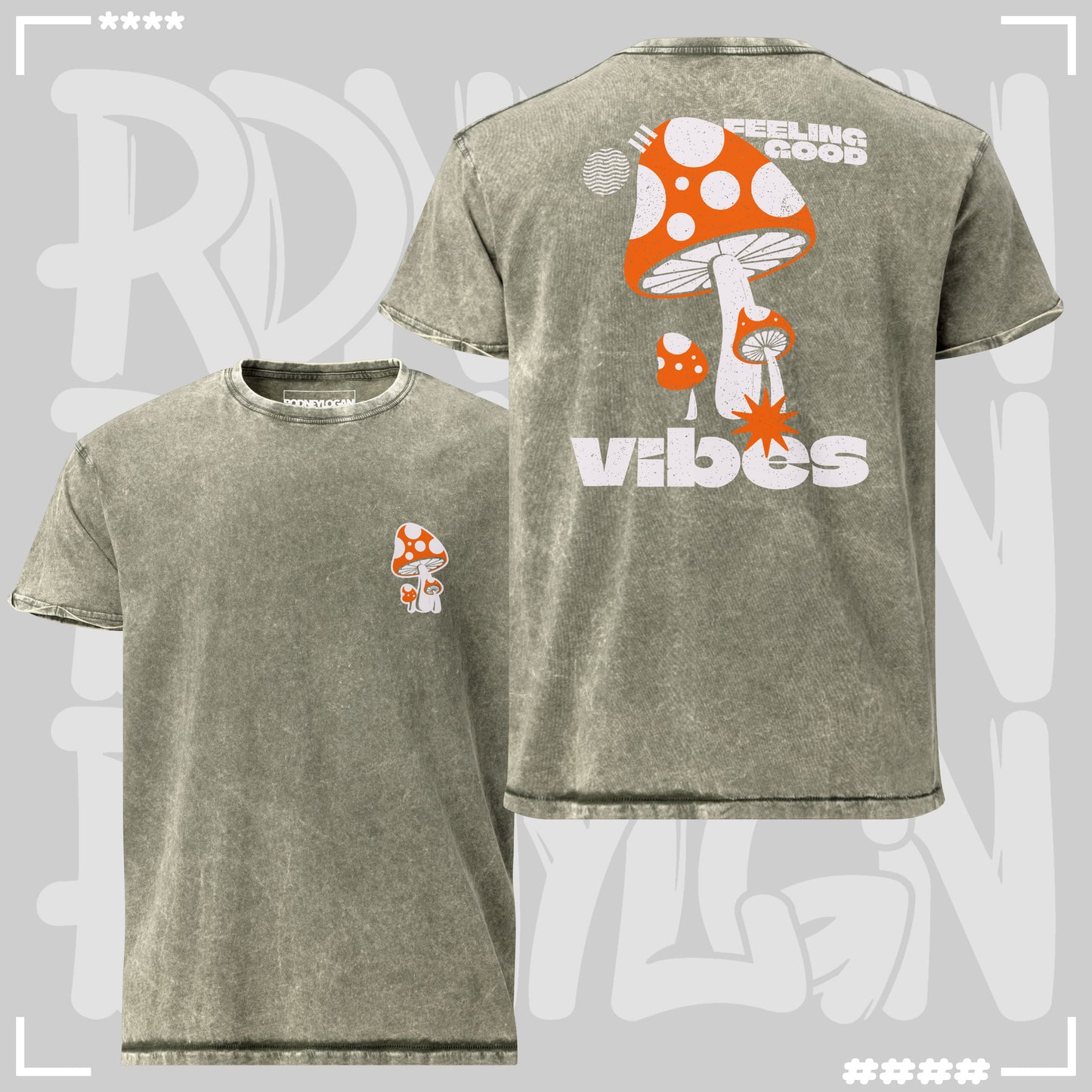 Denim T-Shirt - Mushrooms Militärgrün T-Shirt